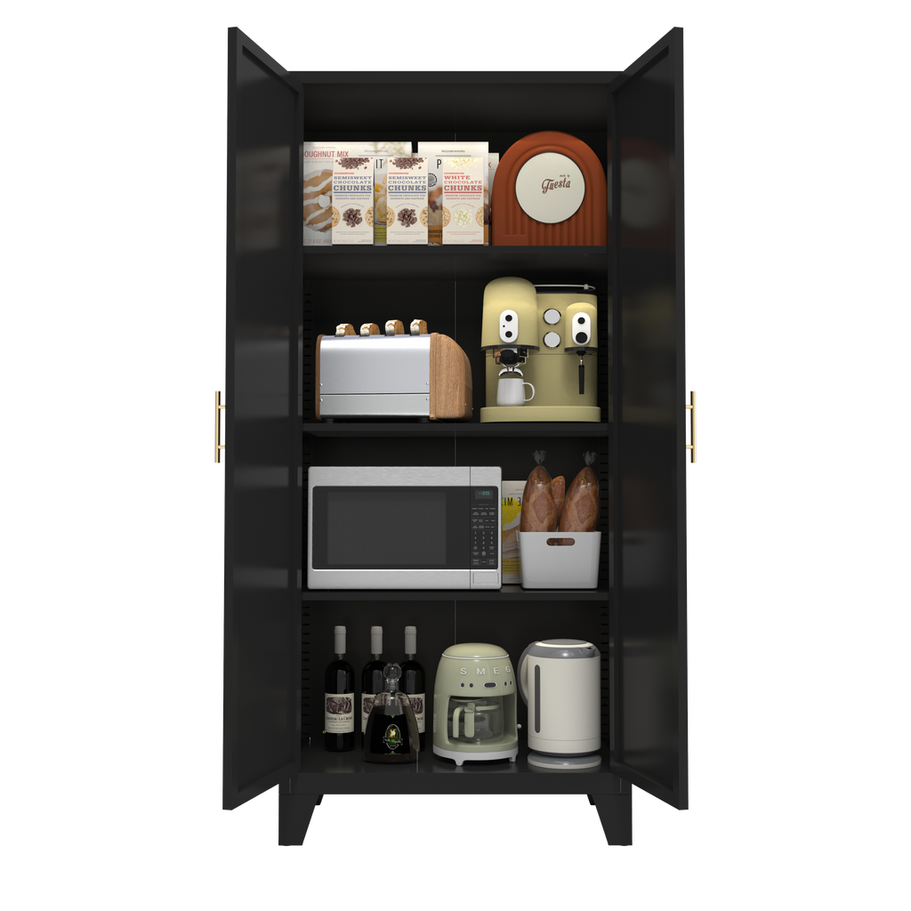61'' 2 Shapely Doors Cabinet, Metal Storage Cabinet with Doors and Adjustable Shelves, for Bedroom, Living Room(Black) - Grand Goldman Shop