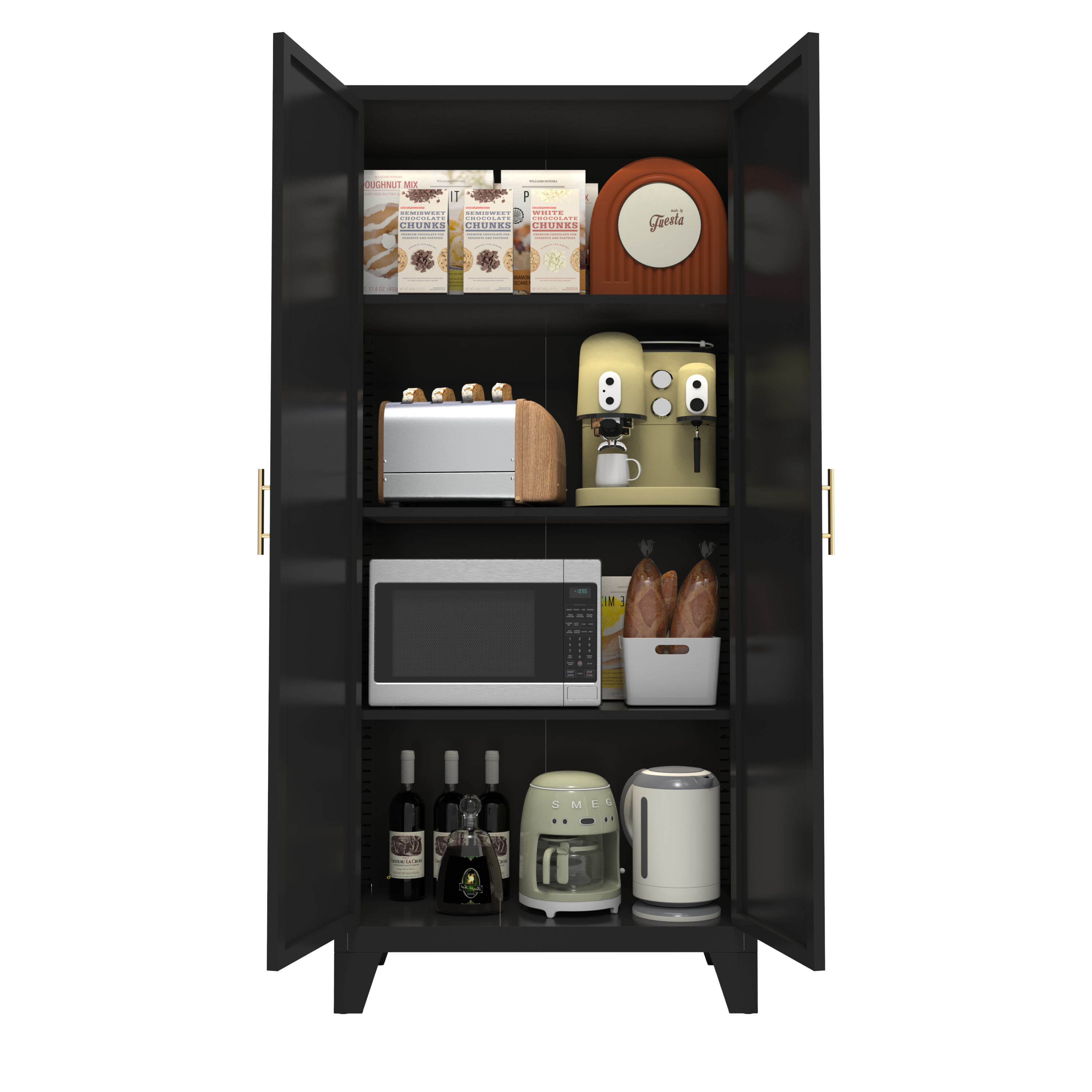 61'' 2 Shapely Doors Cabinet, Metal Storage Cabinet with Doors and Adjustable Shelves, for Bedroom, Living Room(Black) - Grand Goldman Shop