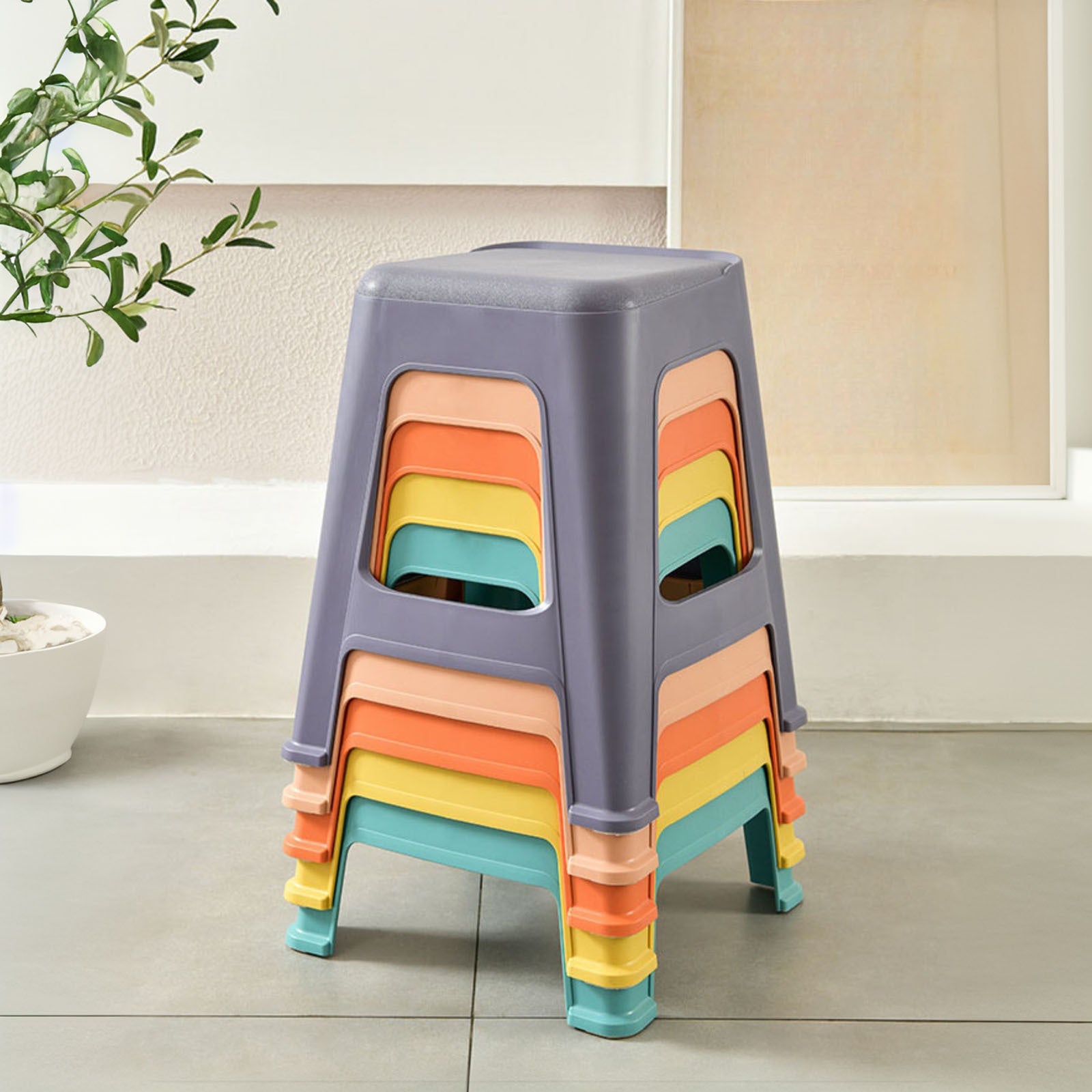 5 Pack Stackable Classroom Stools, 18.8' Height Colorful Nesting Plastic Stool, Portable Backless Chairs Flexible Seating for