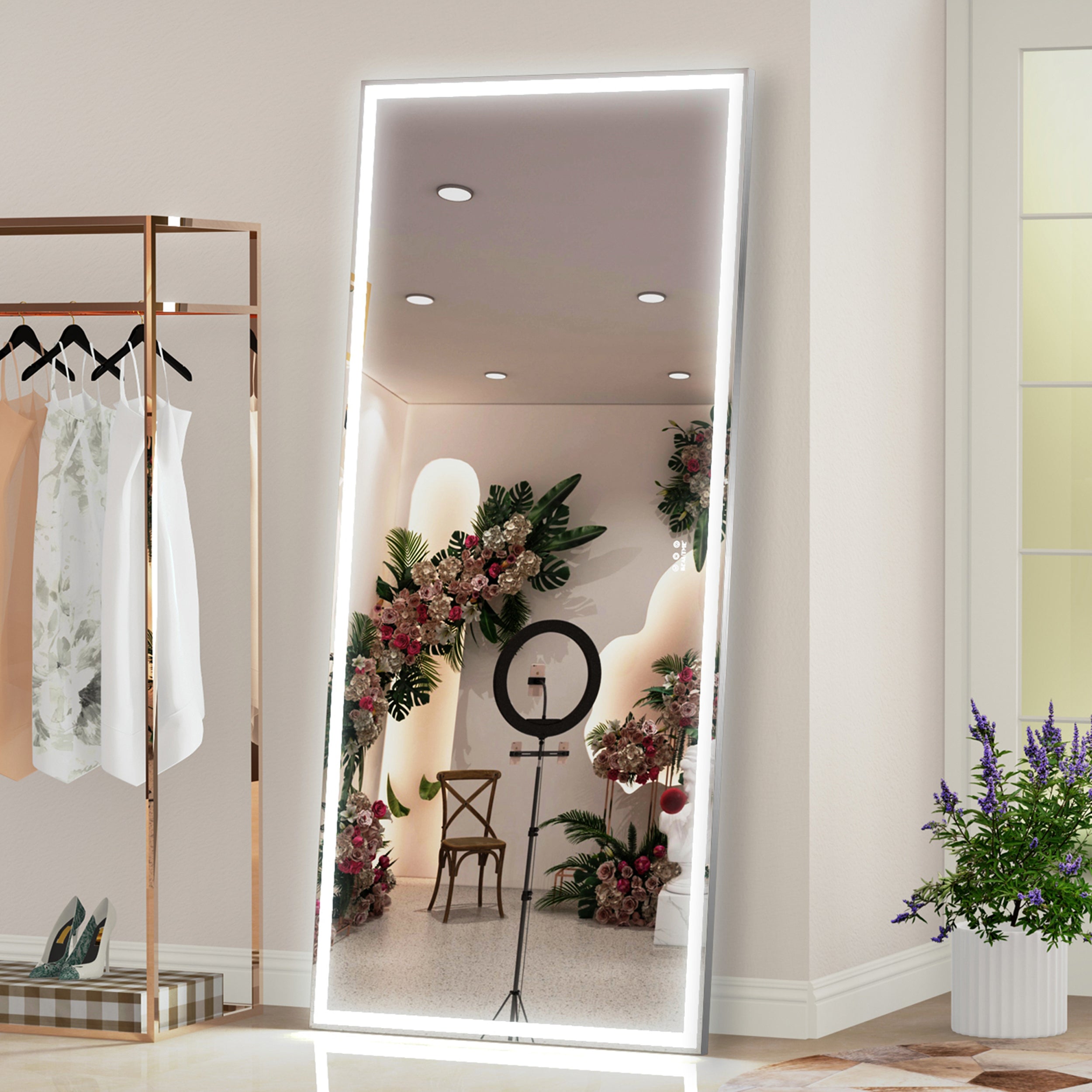72X32 inch Oversized LED Bathroom Mirror Wall Mounted Mirror with 3 Color Modes Aluminum Frame Wall Mirror Large Full Length Mirror with Lights Lighted Full Body Mirror for Bedroom Living Room, Silver - Grand Goldman Shop