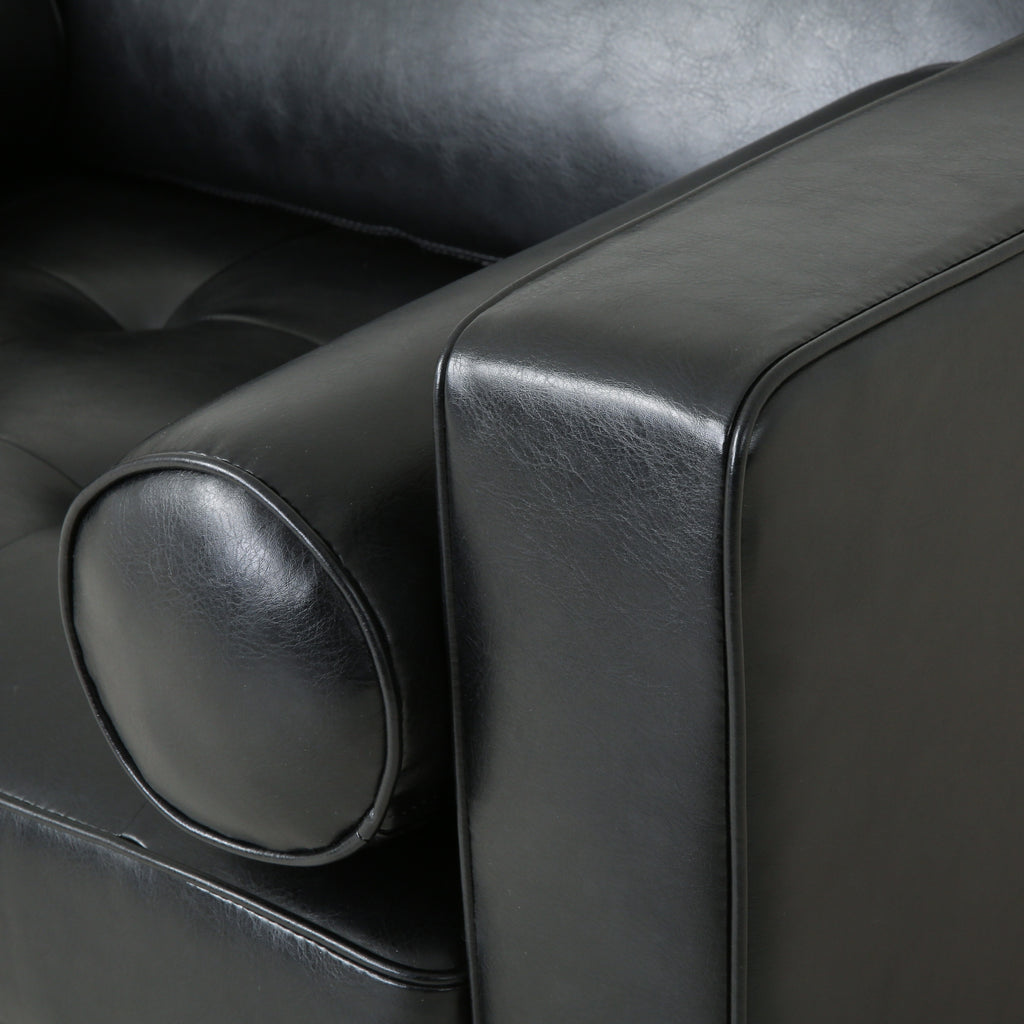 Sophisticated Faux Leather Club Chair with Birch Wood Legs in Black, 44.75 x 33.25 x 33.50 inches - Grand Goldman Shop