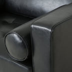 Sophisticated Faux Leather Club Chair with Birch Wood Legs in Black, 44.75 x 33.25 x 33.50 inches - Grand Goldman Shop