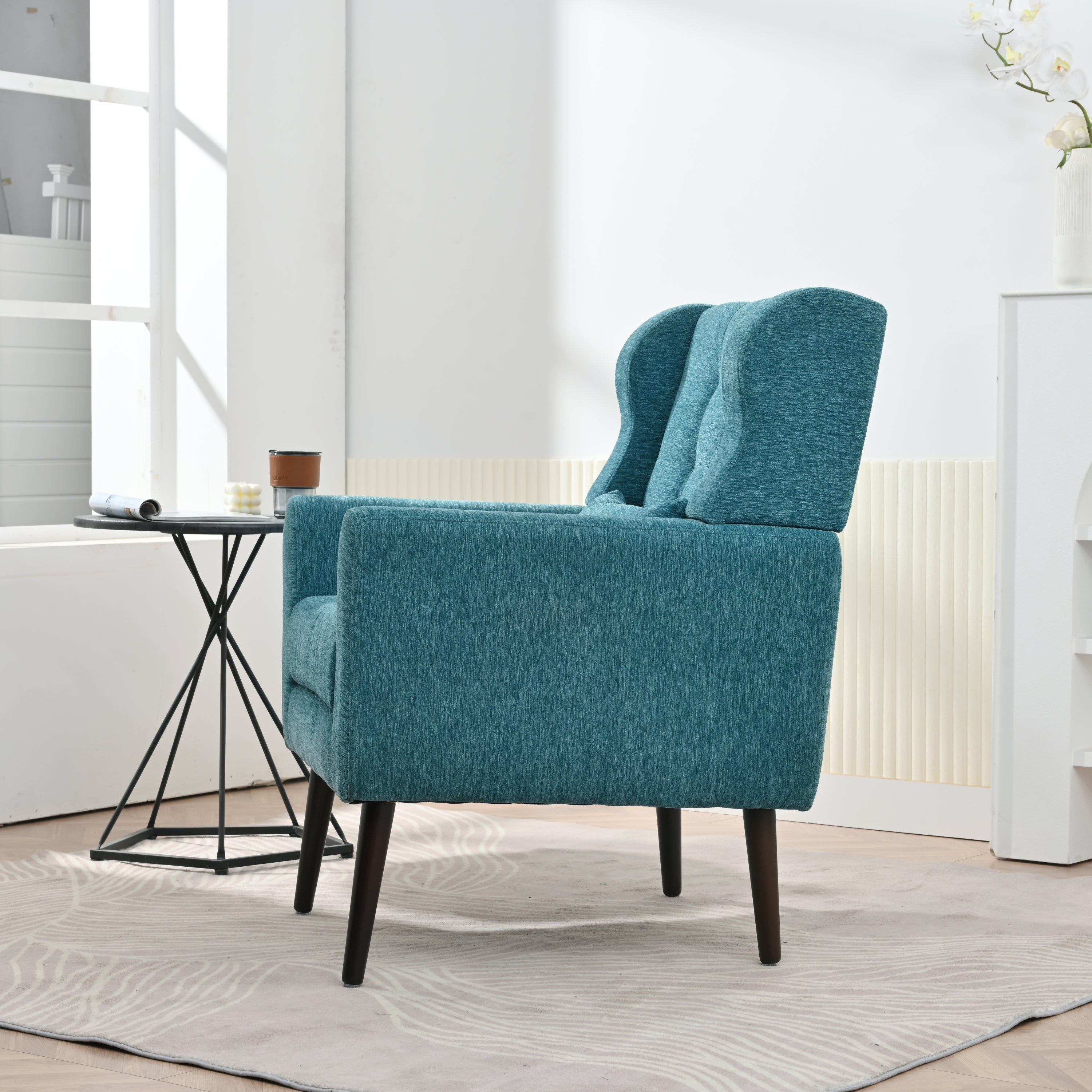 Modern Accent Chair Upholstered Foam Filled Living Room Chairs Comfy Reading Chair Mid Century Modern Chair with Chenille Fabric Lounge Arm Chairs Armchair for Living Room Bedroom (Teal) - Grand Goldman Shop