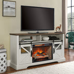 60 Inch Electric Fireplace  Entertainment Center With Door Sensor-Jasmine white color - Grand Goldman Shop