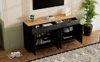 ON-TREND Farmhouse TV Stand with 2 Drawers for TVs Up to 70', Versatile Wood Grain Sideboard with Adjustable Shelves, Mid-Century Buffet Cabinet with Rustic Handles for Living Room/Bedroom, Black - Grand Goldman Shop