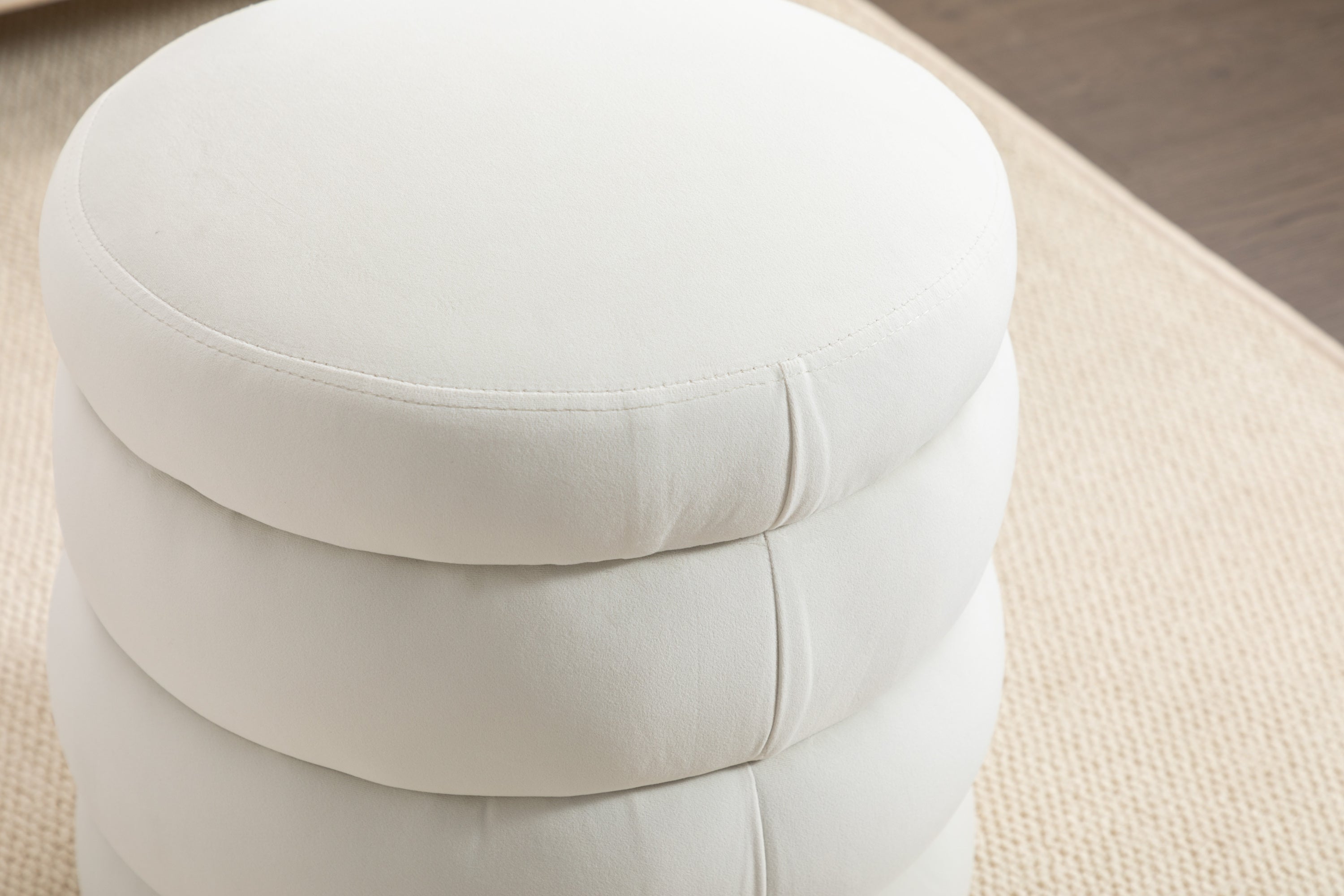 006-Soft Velvet  Round Ottoman Footrest Stool,Ivory - Grand Goldman Shop
