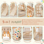 9-in-1 Slide and Climbing Wall for Toddlers 3+, Wooden Indoor Play Structure, Heavy Duty 176 lbs Capacity, Safe Rounded Edge 