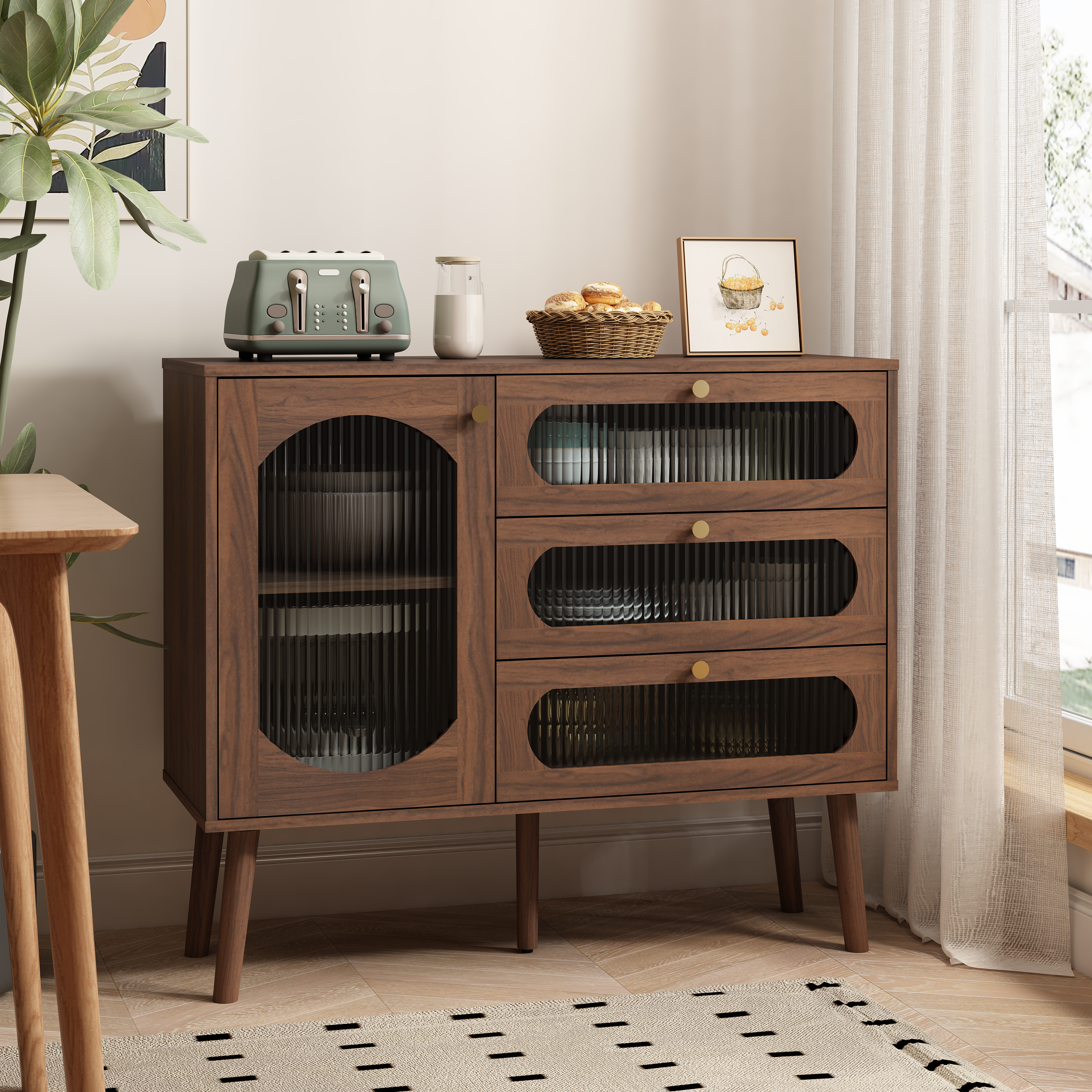 Accent Cabinet with 3 Drawers and Door, Wooden Storage Cabinet with Shelves, Sideboard for Living Room, Entryway, Natural - Grand Goldman Shop