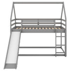 Gray House-Shape Twin Over Twin Bunk Bed with Slide and Ladder, Pine Wood and MDF, 77.4''L x 41.7''W x 70.9''H - Grand Goldman Shop