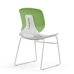 Modern Stacking Chairs Set of 4 in White+Blue or White+Green with Polypropylene Seat and Fiberglass Reinforced Back, 18.9 x 1