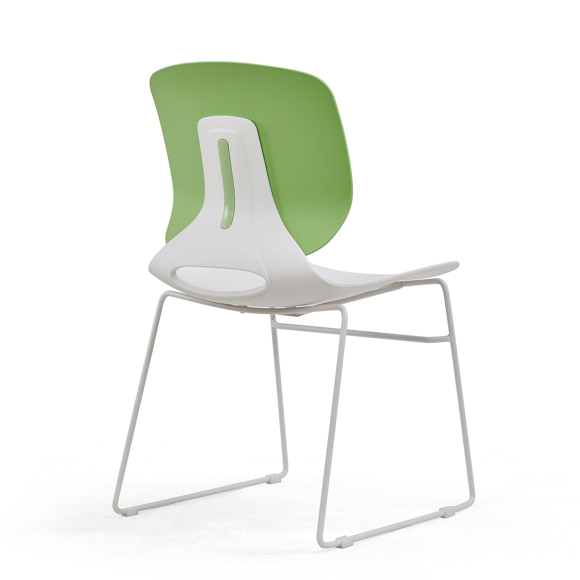 Modern Stacking Chairs Set of 4 in White+Blue or White+Green with Polypropylene Seat and Fiberglass Reinforced Back, 18.9 x 1