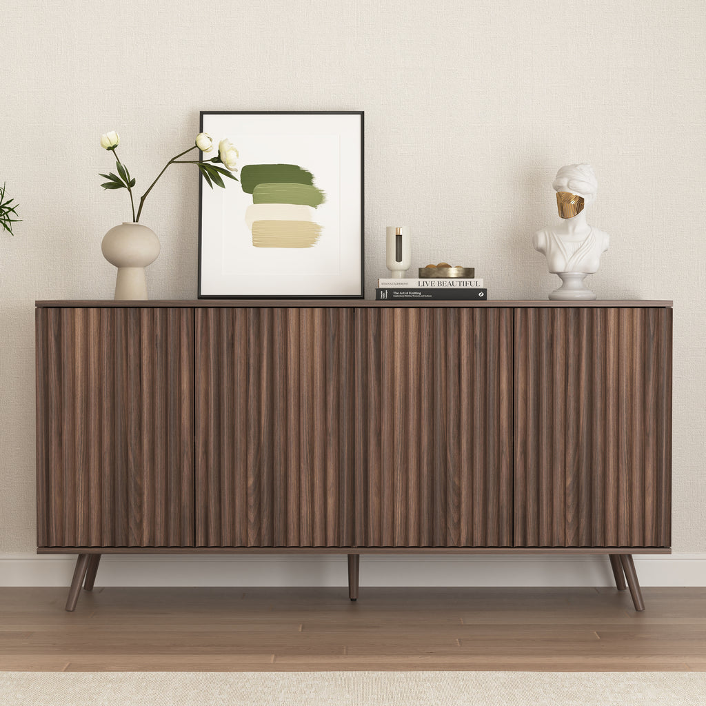 Sideboard Buffet Cabinet with Storage, Long Sideboard Storage Cabinet with 4 Doors, Wood Credenza Console Coffee Bar Cabinets with Adjustable Shelves for Living Room Kitchen Dining Room Walnut - Grand Goldman Shop