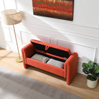 Modern Teddy Bed End Bench with Arms and Storage, Upholstered Orange Foot Rest Stool for Living Room, Bedroom, Dorm, Comfy Window Vanity Bench - Grand Goldman Shop