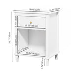 26.77''H White Wooden Nightstand with One Drawer and Shelf, Golden Handle, MDF Construction for Kids and Adults - Grand Goldman Shop