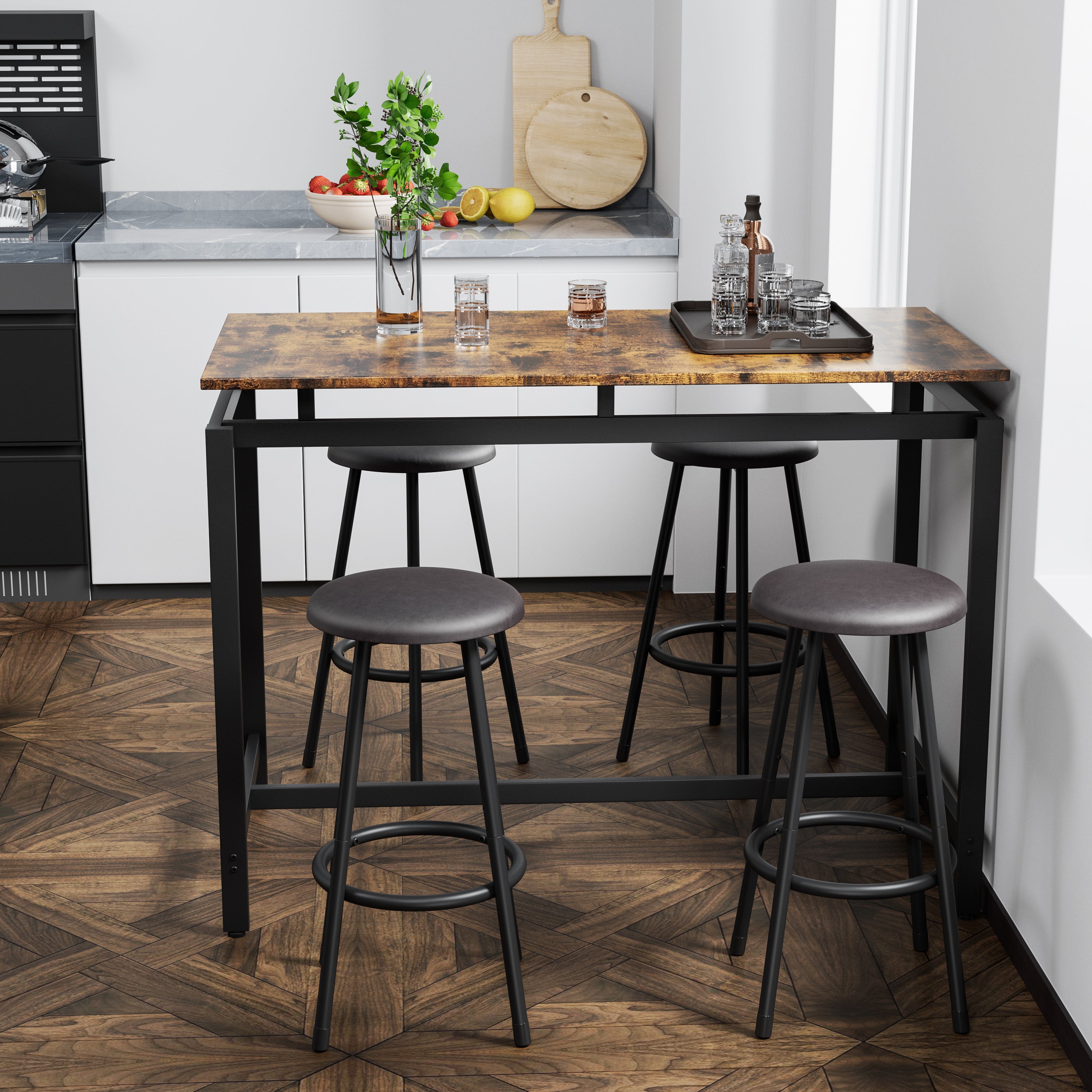 5-Piece Kitchen Counter Height Table Set, Bar Table with 4 Stools - Grand Goldman Shop