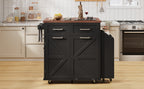 K&K 47.2' Farmhouse Kitchen Island with Drop Leaf, Kitchen Storage Island with Removable Side Racks, Two Drawers, Rolling Kitchen Cart on Wheels with Towel Rack, for Home, Kitchen, Dining Room, Black - Grand Goldman Shop