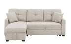 76.5' Linen Blend Upholstered Sectional with Pull-Out Bed and Chaise Storage - Grand Goldman Shop