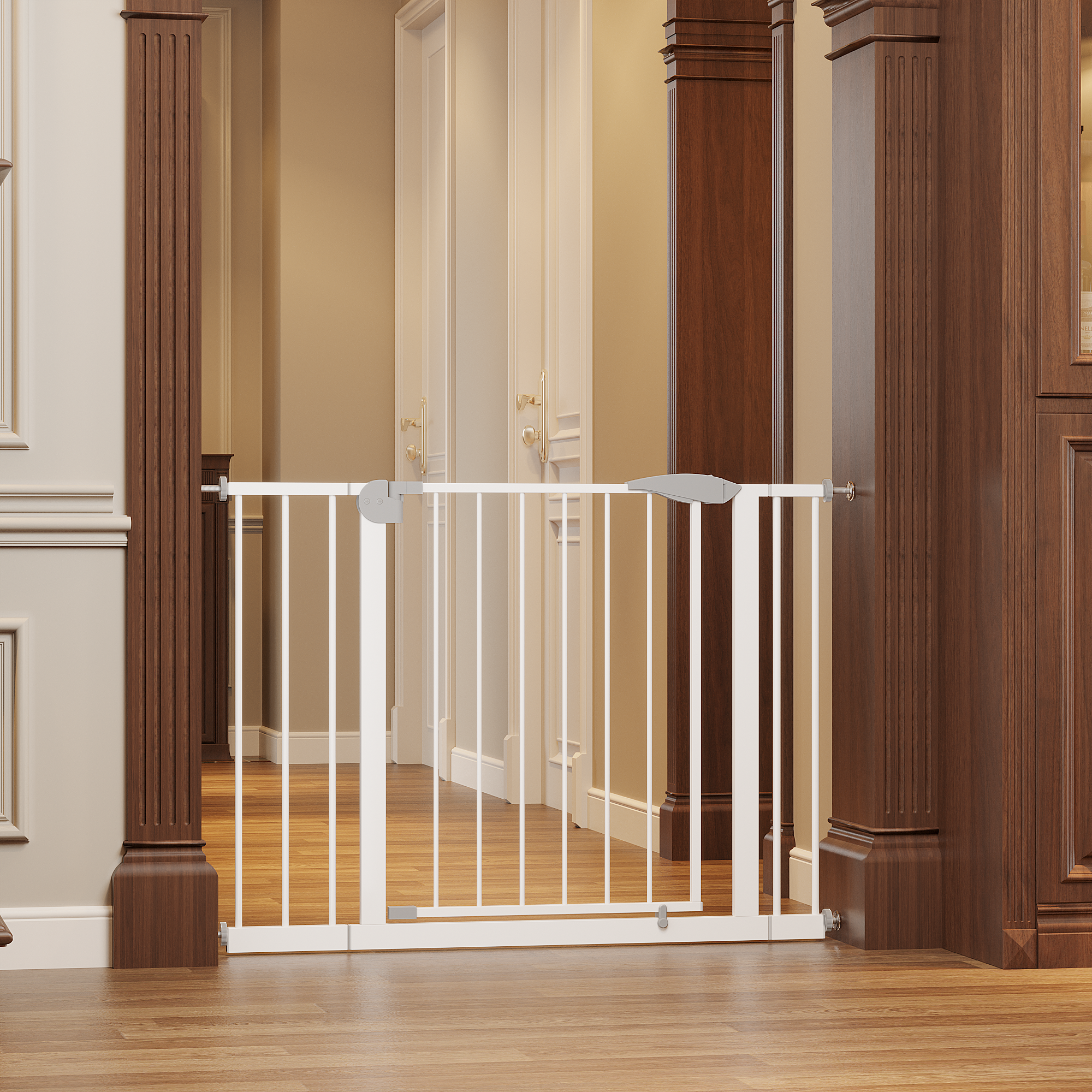 2 Pack 29.5-44.1' Wide Baby Gate for Stairs, Dog Gate Indoor for Doorways, No Drilling Pressure Mounted Pet Gates for Kids, E