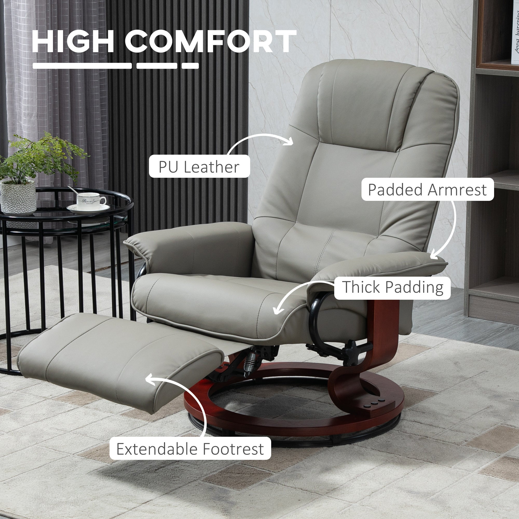 HOMCOM Faux Leather Manual Recliner with Swivel Wood Base Padded Armrest - Grand Goldman Shop