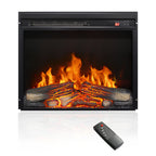 23 inch electric fireplace insert, ultra thin heater with log set & realistic flame, remote control with timer, overheating protection - Grand Goldman Shop