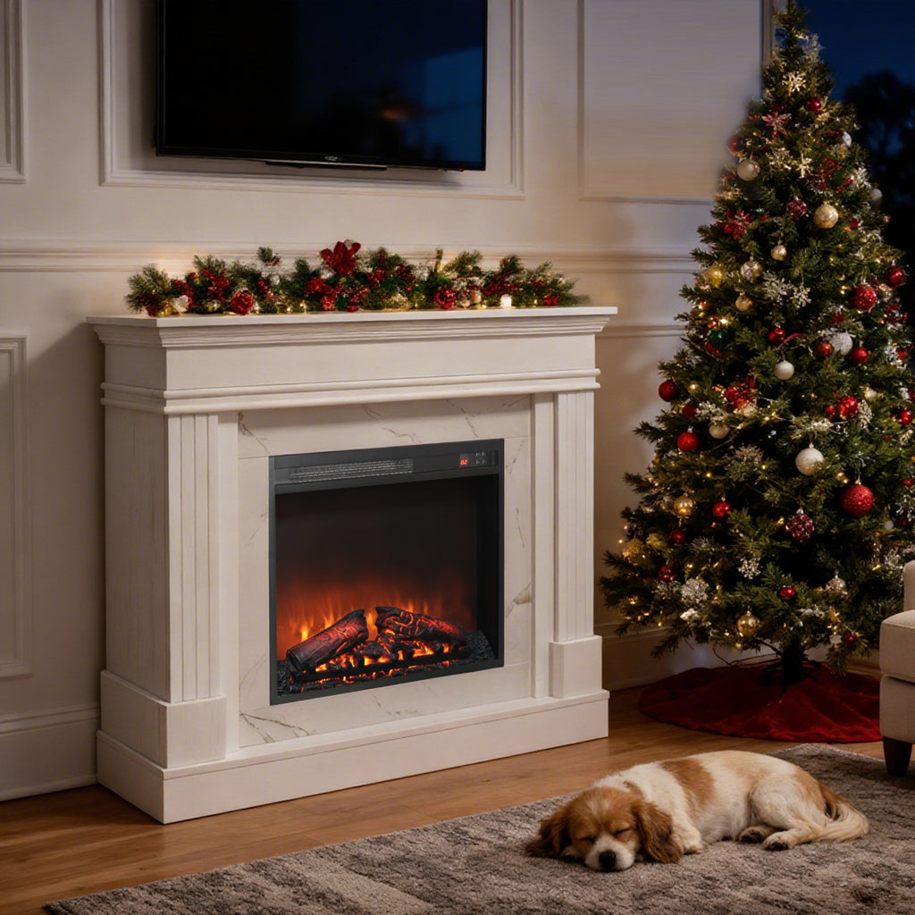 44' Electric Fireplace with Mantel for Living Room or Bedroom,23' Fireplace Insert Heater, Realistic Log and Flame Effect, Remote Control, Timer - Grand Goldman Shop