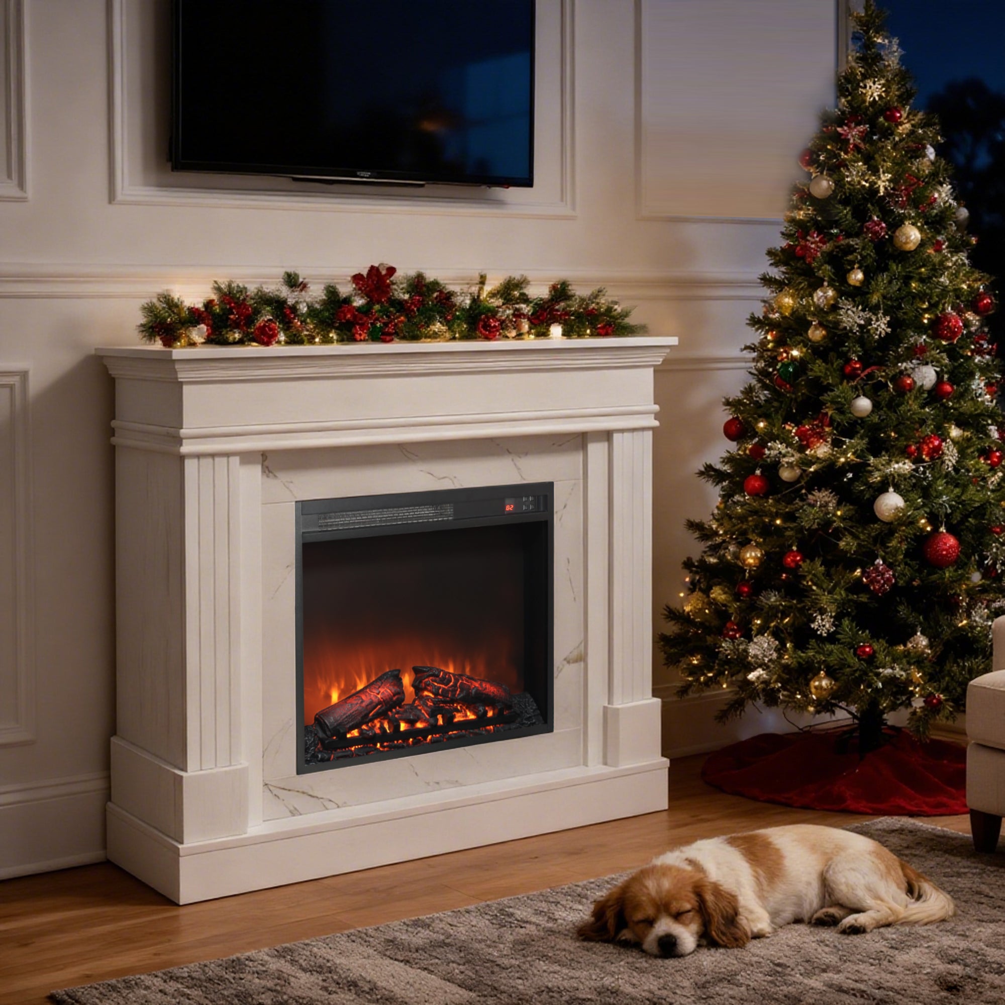 44' Electric Fireplace with Mantel for Living Room or Bedroom,23' Fireplace Insert Heater, Realistic Log and Flame Effect, Remote Control, Timer - Grand Goldman Shop