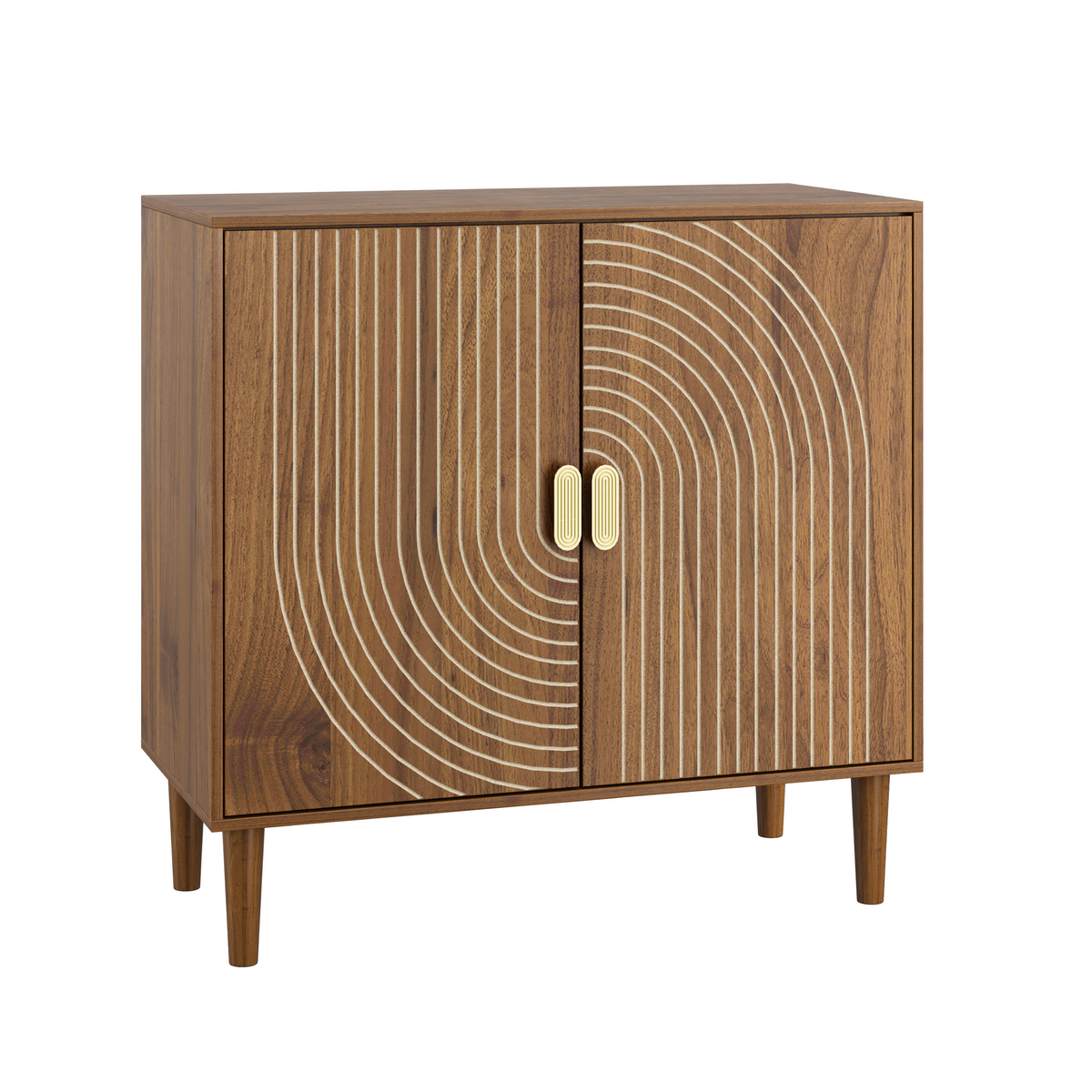 Walnut Wood Buffet Cabinet with Line Groove Design, Multifunctional Storage for Living Room, Entryway, Kitchen - Grand Goldman Shop