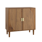 Walnut Wood Buffet Cabinet with Line Groove Design, Multifunctional Storage for Living Room, Entryway, Kitchen - Grand Goldman Shop