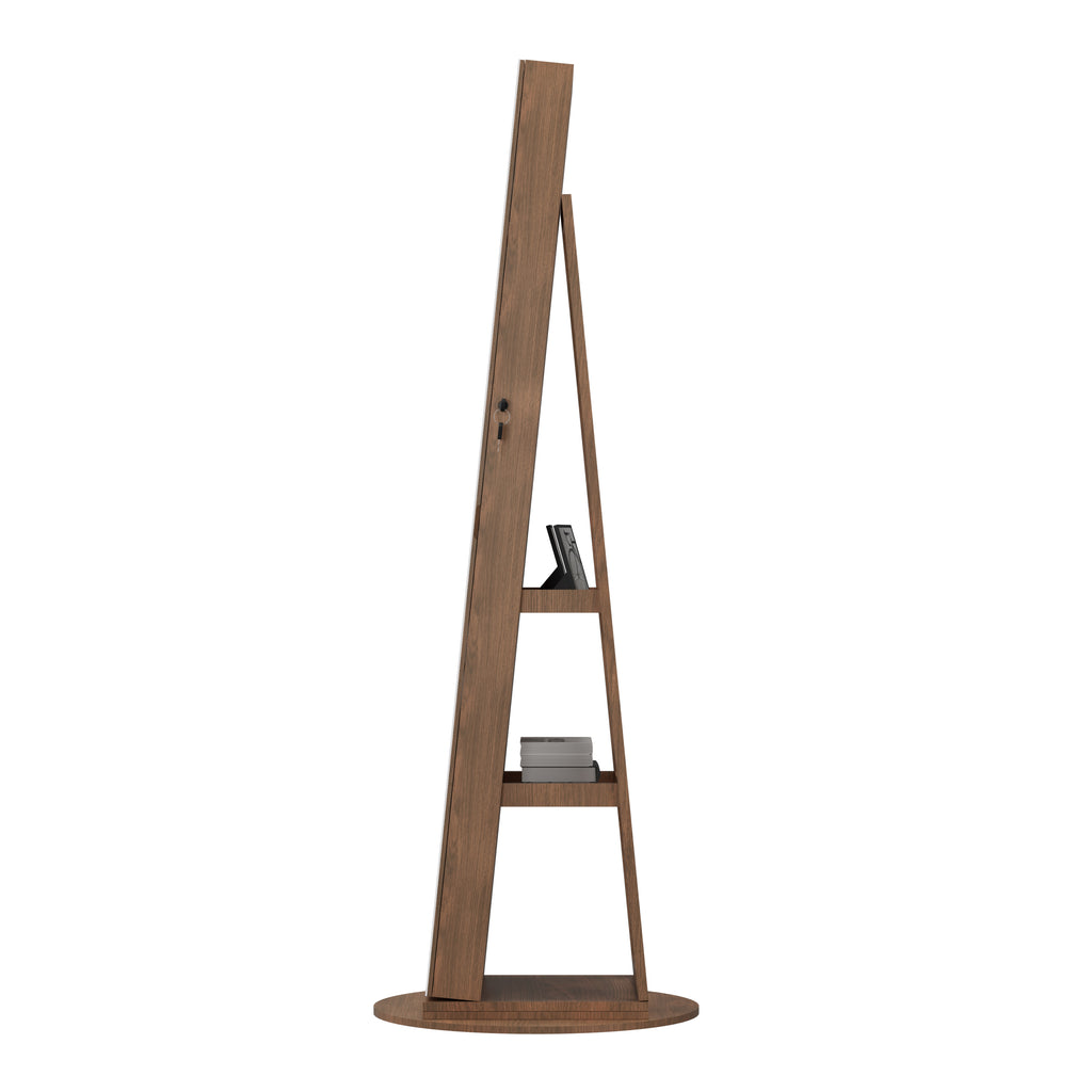 360°Swivel Jewelry Cabinet with Full Length Mirror, 360°Rotating Standing Jewelry Armoire Organizer , Lockable Storage Cabinet, Interior Lighted Mirror, Light Walnut - Grand Goldman Shop