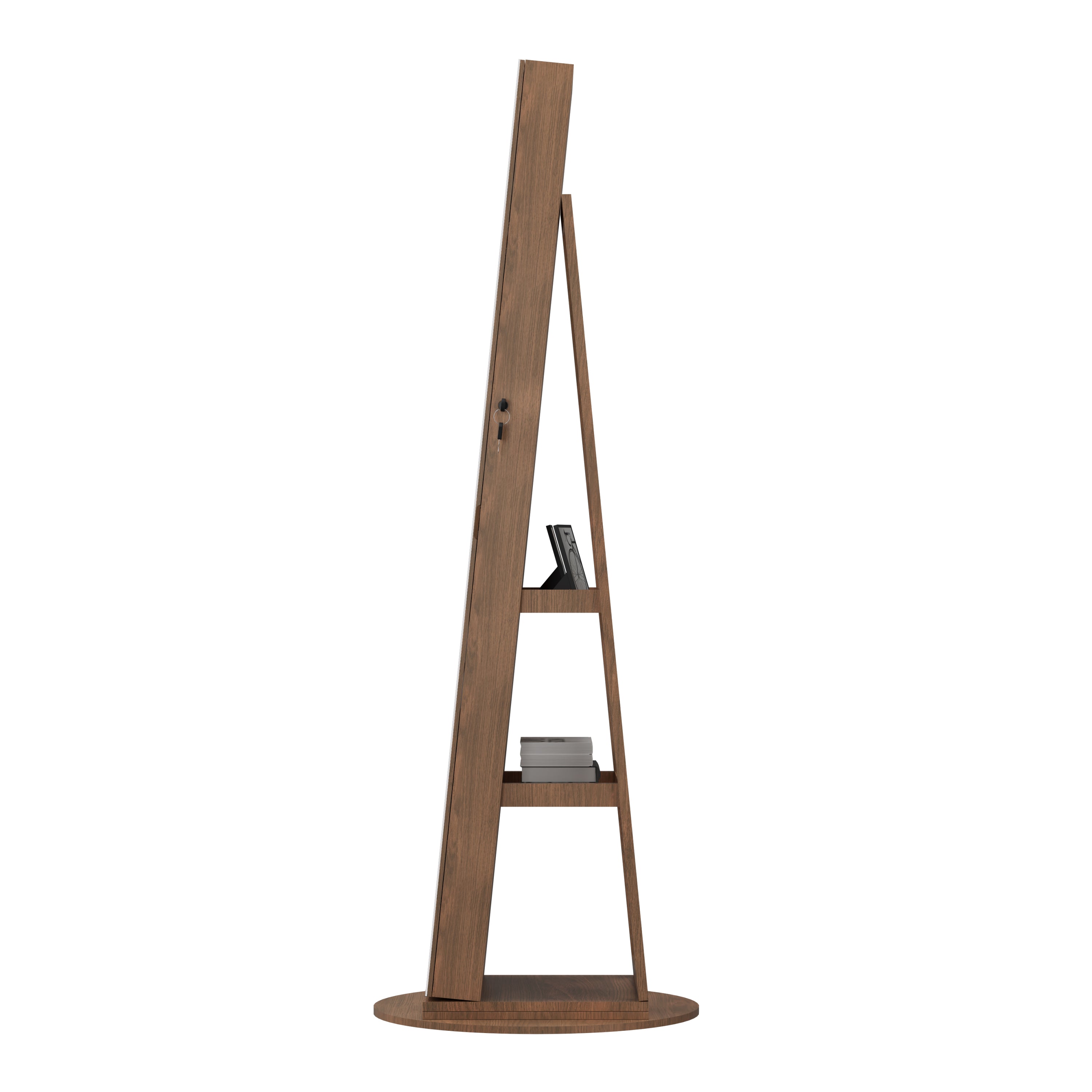 360°Swivel Jewelry Cabinet with Full Length Mirror, 360°Rotating Standing Jewelry Armoire Organizer , Lockable Storage Cabinet, Interior Lighted Mirror, Light Walnut - Grand Goldman Shop