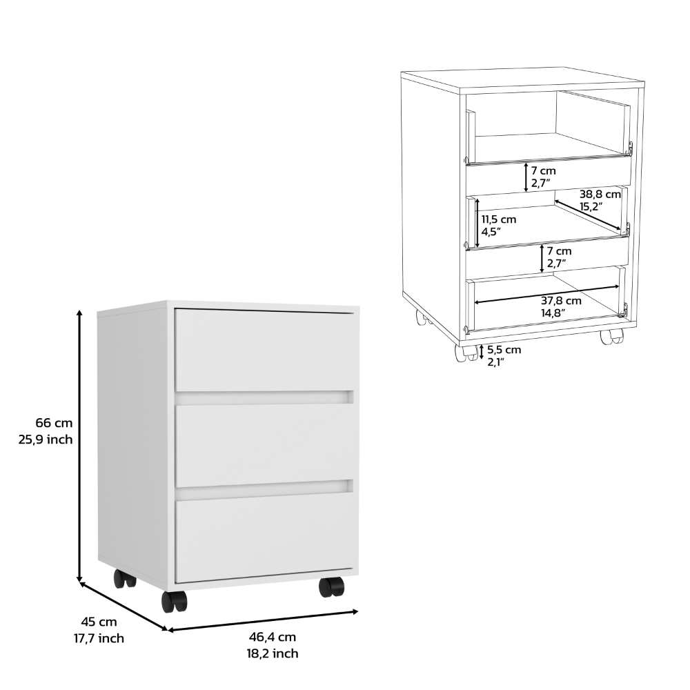 Filing Cabinet, Four Casters, Three Drawers, Top Surface, White | Premium Home Decor - Grand Goldman
