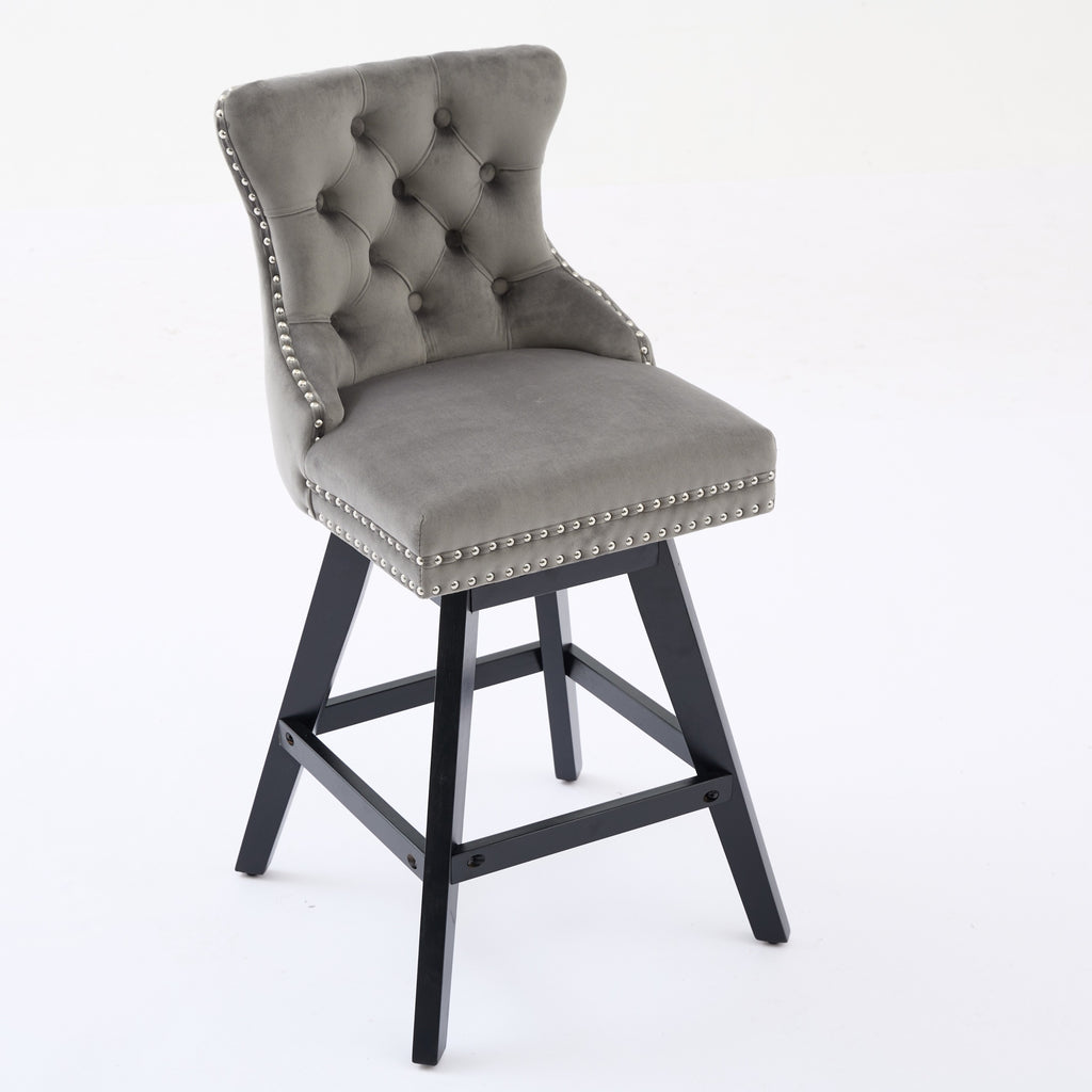 Swivel Velvet Barstools with Button Tufted Decoration and Wooden Legs, and Chrome Nailhead Trim, Leisure Style Bar Chairs,Bar stools, Set of 2 (Gray),SW1860GY - Grand Goldman Shop