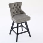 Swivel Velvet Barstools with Button Tufted Decoration and Wooden Legs, and Chrome Nailhead Trim, Leisure Style Bar Chairs,Bar stools, Set of 2 (Gray),SW1860GY - Grand Goldman Shop