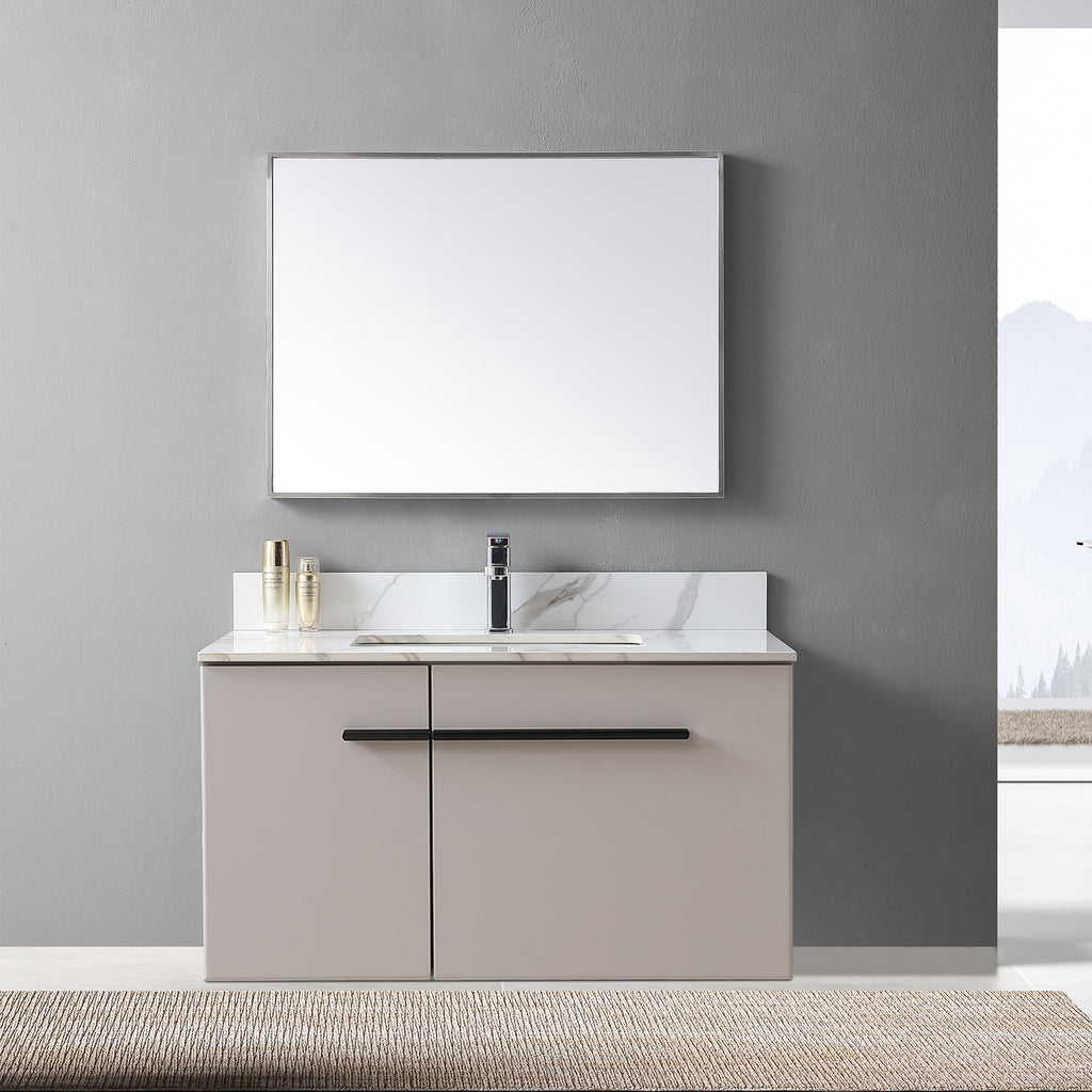 Montary 37inch bathroom vanity top stone carrara gold new style tops with rectangle undermount ceramic sink and single faucet hole - Grand Goldman Shop
