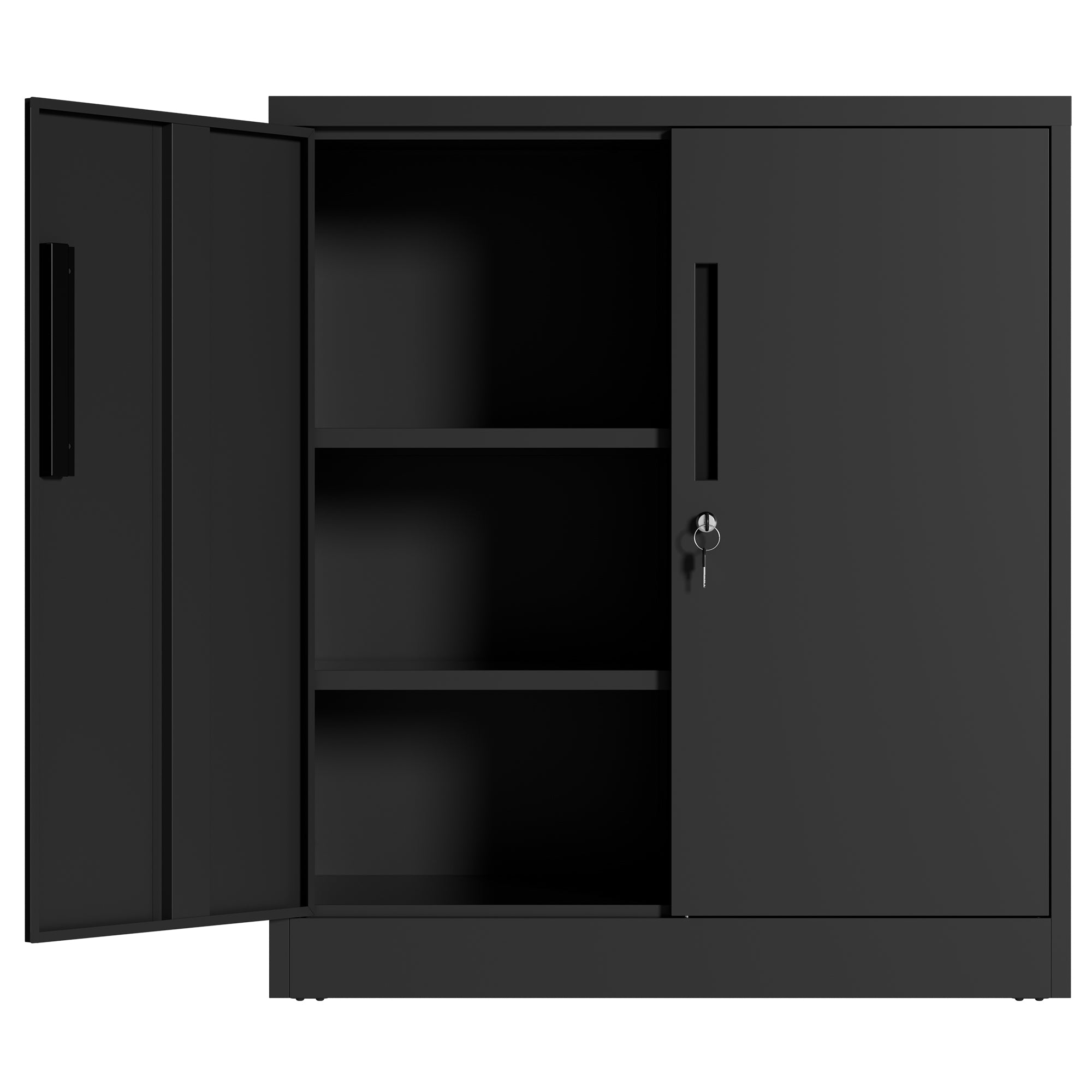 Black Heavy Duty Metal Storage Cabinet with Lock, 2-Door File Cabinet with 2 Adjustable Shelves for Home, Office, Garage (35.