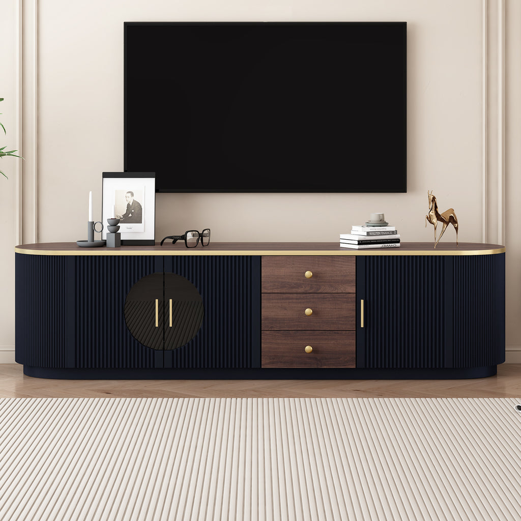 70.8'' Modern Minimalist TV Stand for TVs up to 80 Inches, Entertainment Center with 3 Drawers and 1 Shelf, Metal Handles and 2 Cabinets for Living room - Grand Goldman Shop