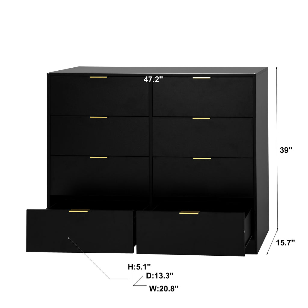 8 Drawers Dresser for Bedroom, Wood Bedroom Dresser Modern Drawer Chest, 8 Chest of Drawer, Tall Dresser for Closet, Dressers Organizer for Living Room, Closet, Hallway Black - Grand Goldman Shop