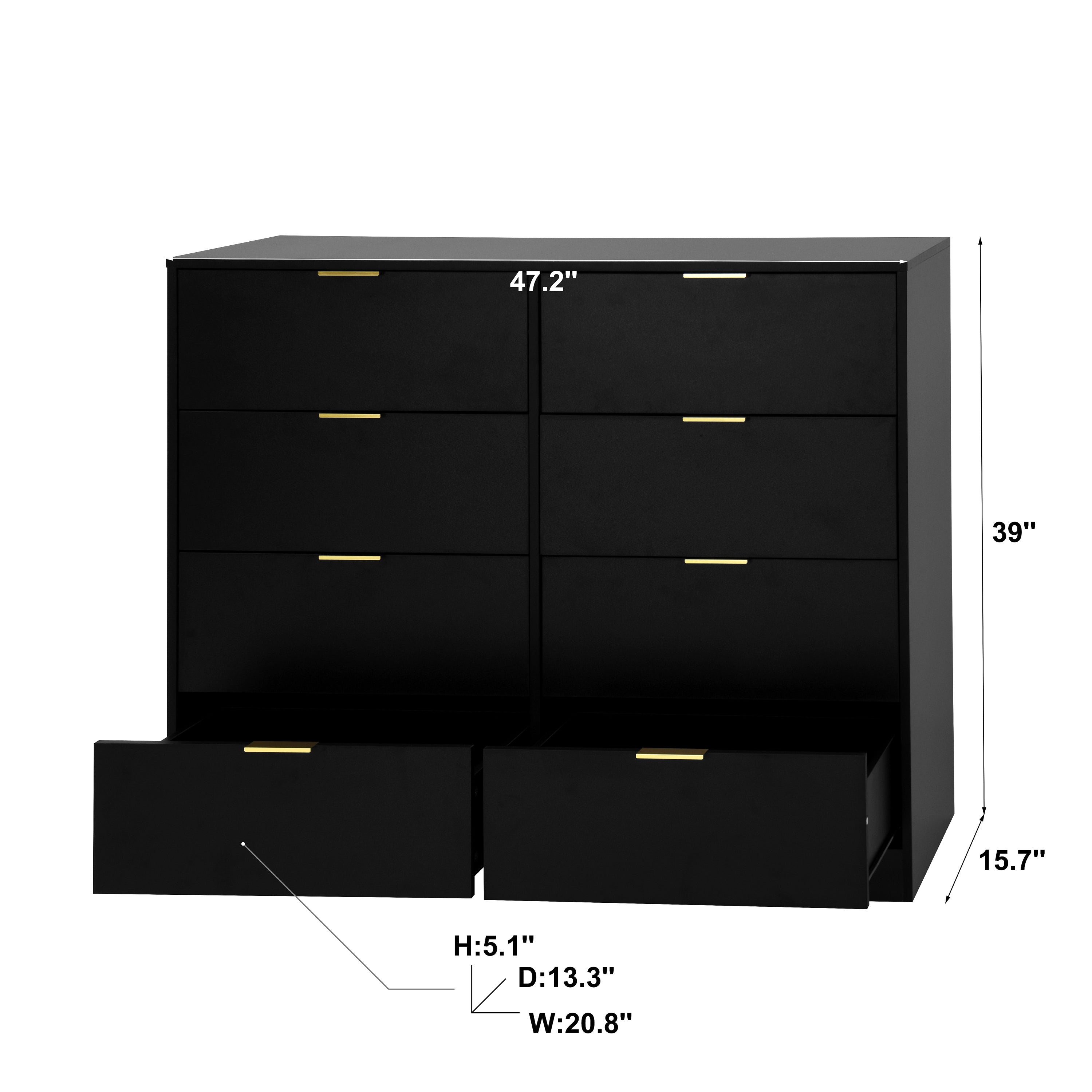 8 Drawers Dresser for Bedroom, Wood Bedroom Dresser Modern Drawer Chest, 8 Chest of Drawer, Tall Dresser for Closet, Dressers Organizer for Living Room, Closet, Hallway Black - Grand Goldman Shop
