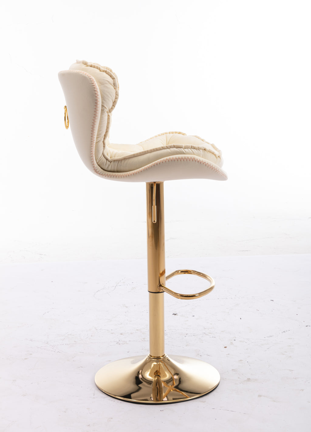 Set of 2  Bar Stools,with Chrome Footrest and Base Swivel Height Adjustable Mechanical Lifting Velvet + Golden Leg Simple Bar Stool-cream - Grand Goldman Shop