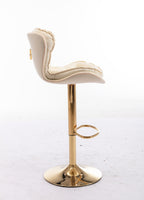 Set of 2  Bar Stools,with Chrome Footrest and Base Swivel Height Adjustable Mechanical Lifting Velvet + Golden Leg Simple Bar Stool-cream - Grand Goldman Shop