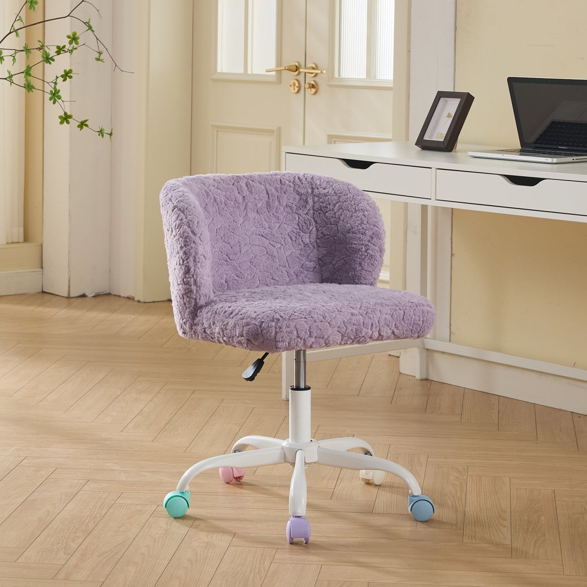 Stylish A&A Furniture Office Chair,Artificial rabbit hair Home Office Chair with Metal Base,Adjustable Desk Chair Swivel Offi