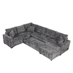 Modern Sectional Sofa Pull-out Sleeper with Storage Ottoman, USB Charging, Grey Tweed Chenille, 112.2' - Grand Goldman Shop