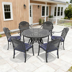 7-Piece Set Of Cast Aluminum Patio Furniture With Blue Cushions