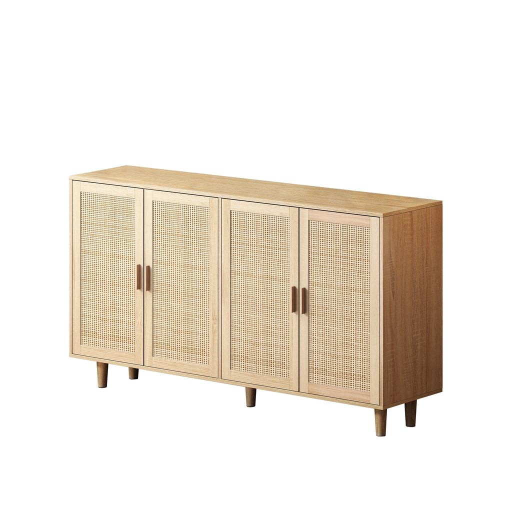 Elegant and Functional 4-Door Rattan Decorative Storage Cabinet for Bedroom, Living Room, Office in Natural Particle Board - Grand Goldman Shop