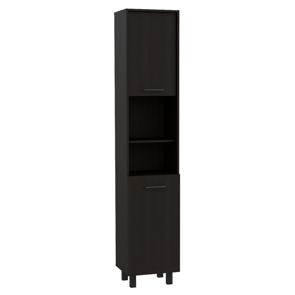 Hobart Pantry, Four Legs, Three Interior Shelves, Two Shelves, Two Cabinets -Black - Grand Goldman