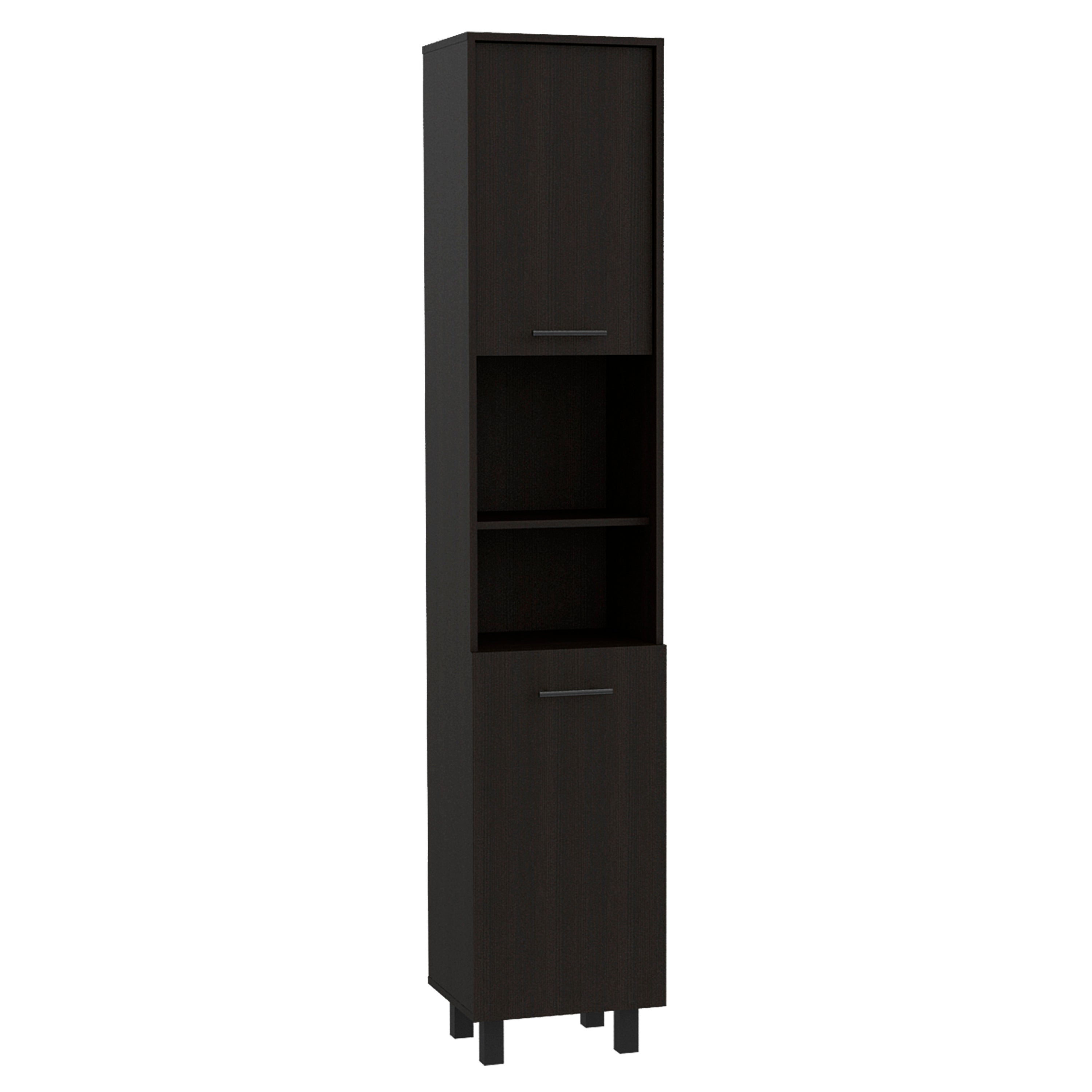 Hobart Pantry, Four Legs, Three Interior Shelves, Two Shelves, Two Cabinets -Black - Grand Goldman