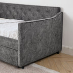 Grey Velvet Mid-Century Style Twin Upholstered Daybed with Pop-Up Trundle and USB Charging Armrest - Grand Goldman Shop