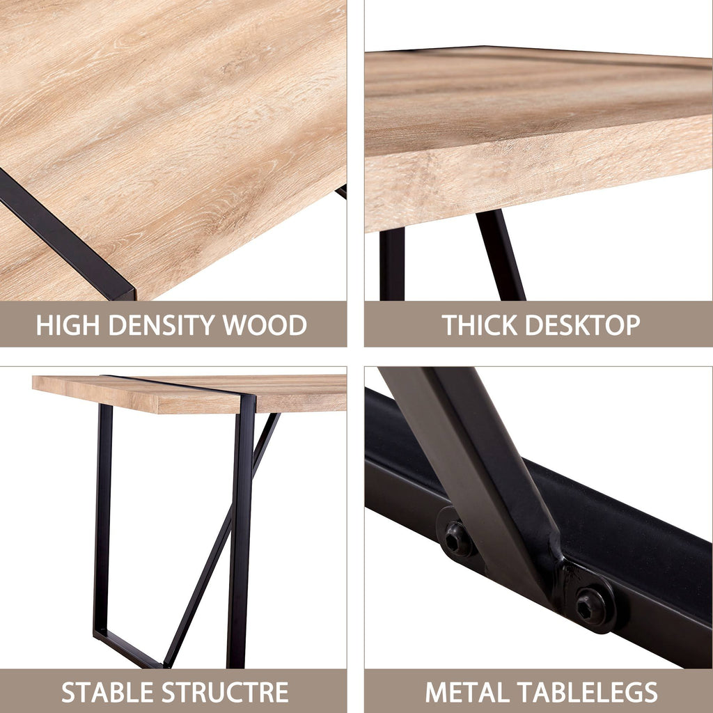 Rustic Industrial Rectangular Wood Dining Table For 4-6 Person, With 1.5' Thick Engineered Wood color Tabletop and Black Metal Legs,Desk For Kitchen Dining Living Room, 55.1' x 31.4'x 29.9'1529W115172 - Grand Goldman Shop