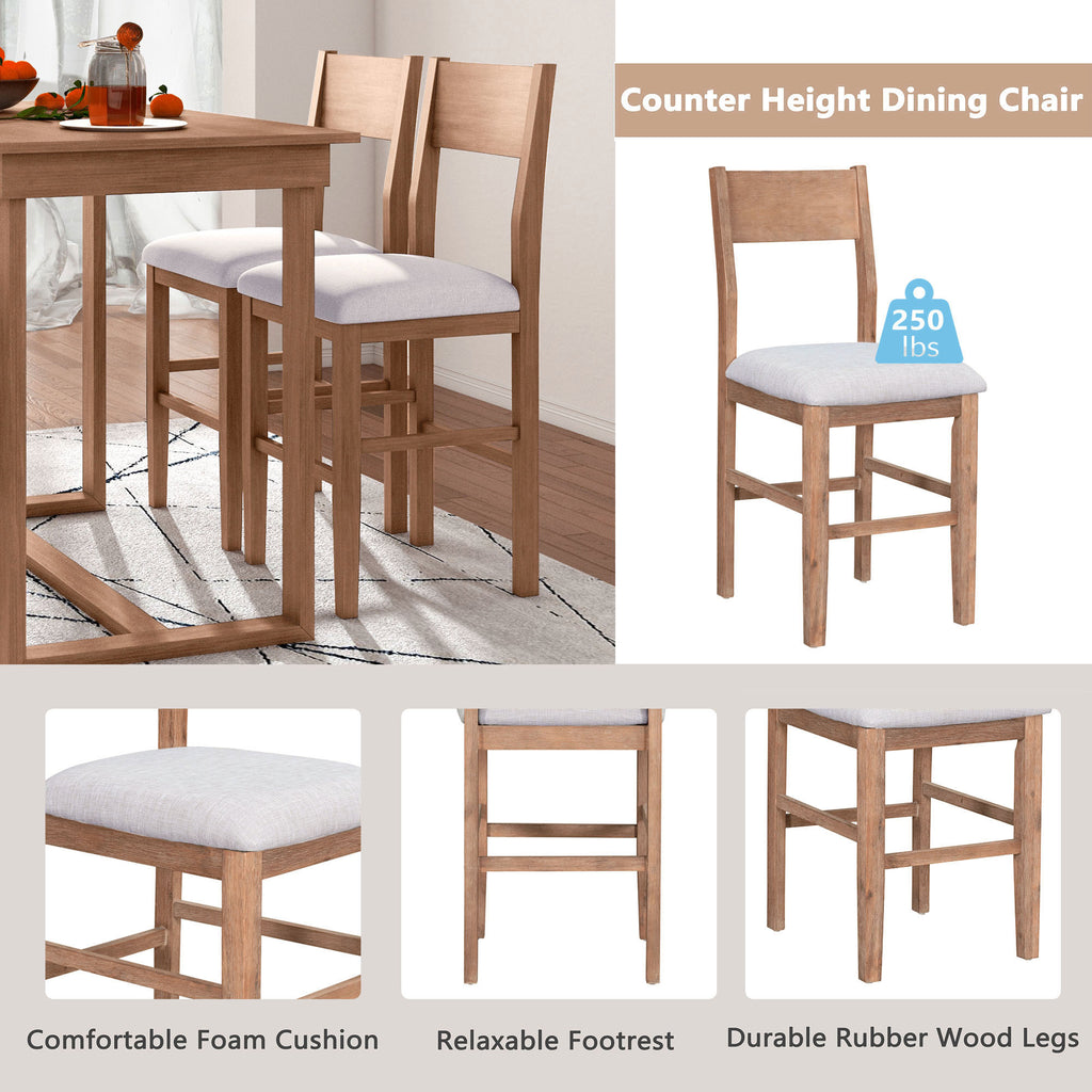 TOPMAX Farmhouse Counter Height 5-Piece Dining Table Set with 1 Rectangular Dining Table and 4 Dining Chairs for Small Places,Brown - Grand Goldman Shop