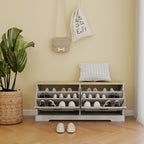 Shoe Storage Bench with 2 Flip Drawers and Adjustable Shelf for Entryway, Hallway, Bedroom-Antique White - Grand Goldman Shop
